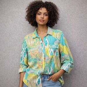 Chicos Womens Blouse Size‎ 2 US Size Medium Art To Wear Resort Top Shirt